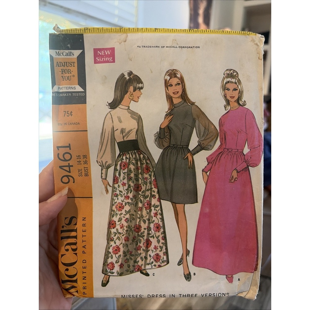 1960s McCALL'S Pattern #9461 Misses DRESS in 3 Versions Size 14-16 Cut Complete
